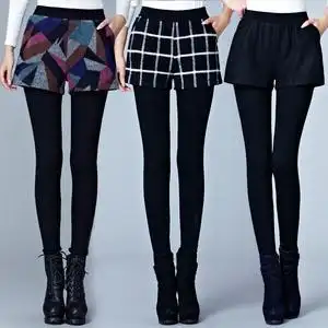 秋冬季加绒加厚假两件打底裤外穿袜裤女踩脚显瘦黑色保暖裙裤一体