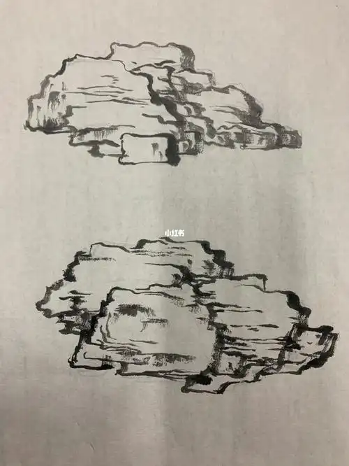 国画山水石法练习