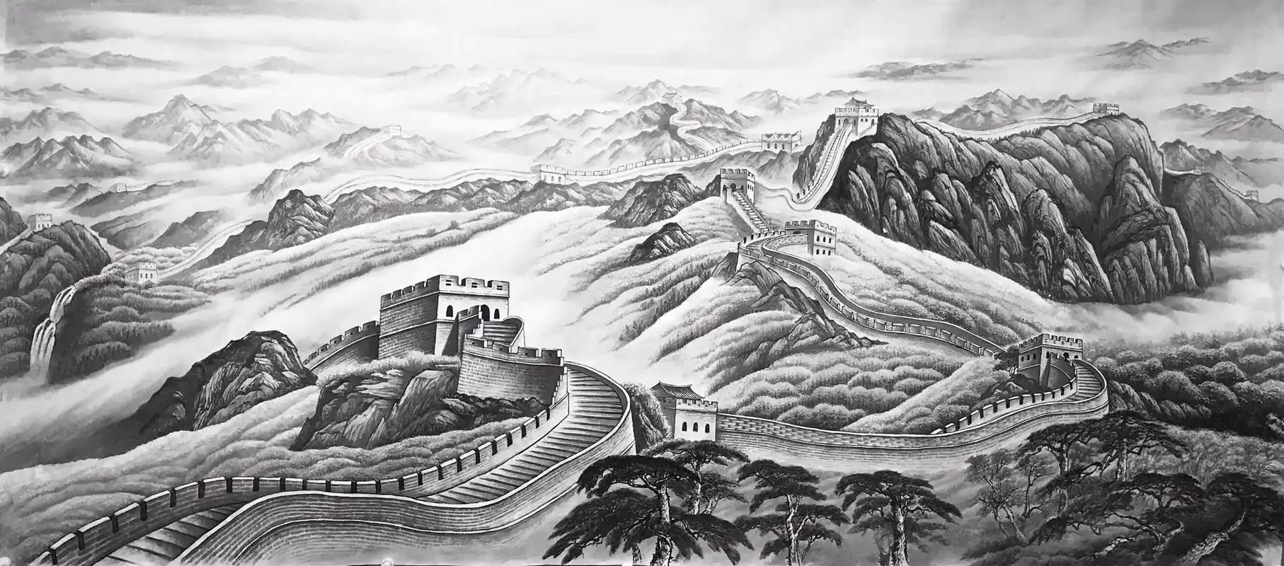 作品欣赏  八尺山水画 万里长城              - 抖音