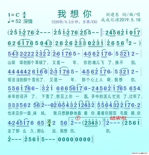 我想你(刘建东)简谱-曲谱 - 酷好简谱