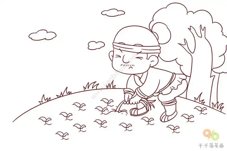 成语故事拔苗助长简笔画