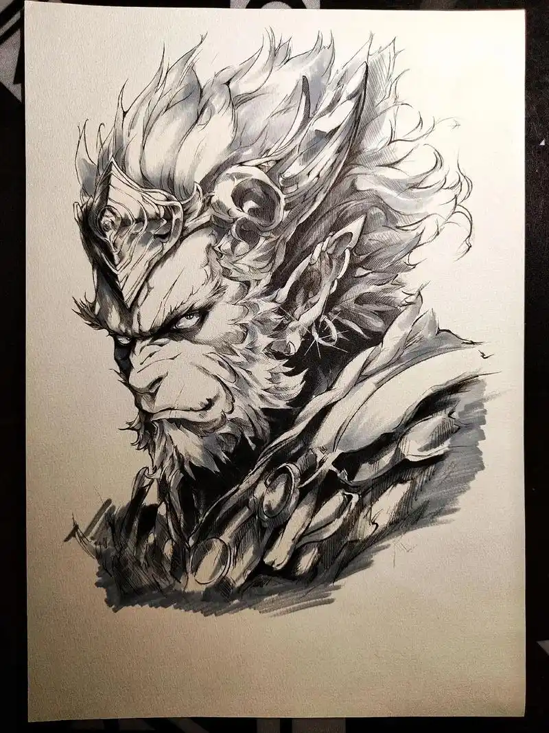 《齐天大圣》手绘~黑白稿.#手绘 #马克笔上色 #插画 #原 - 抖音