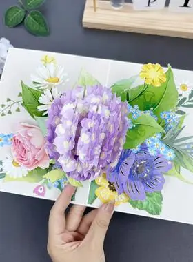 ins风生日贺卡 绣球花手工立体高级感鲜花卡片送男女朋友创意礼物