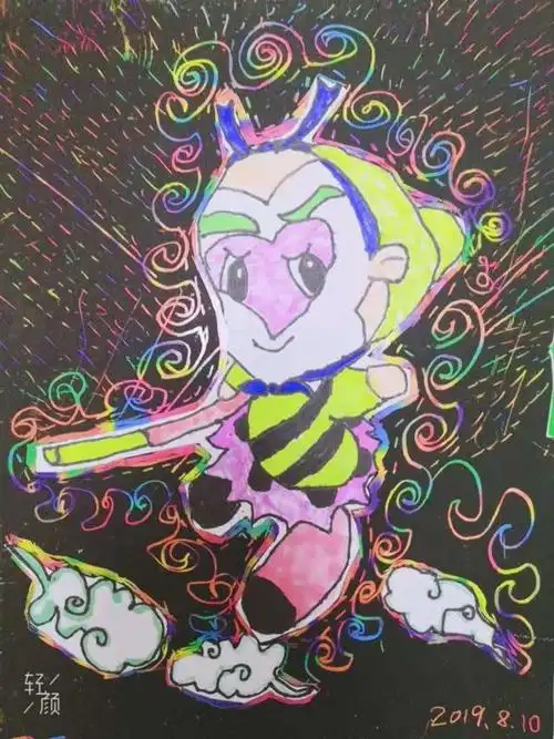 学习高动作孙悟空的形象,认识刮画纸的基本特点.