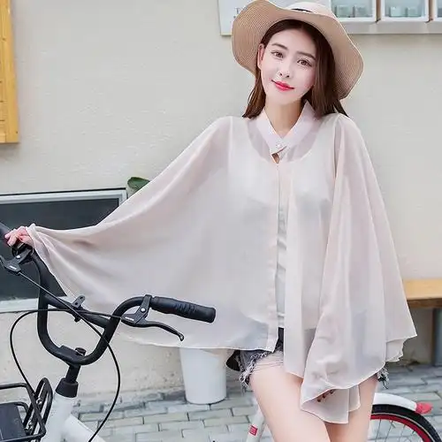 防晒衣披肩女夏季丝巾百搭2018骑车开车神器披风斗篷雪纺练车学车