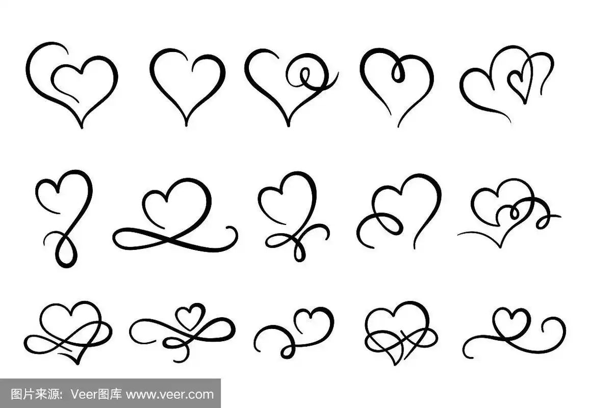 爱的心.心形繁盛,华丽的手绘浪漫的心和情人节符号向量集