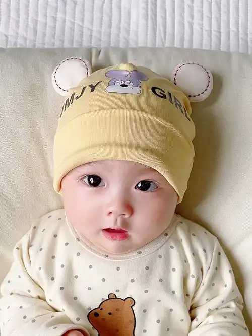 小月龄婴儿纯棉帽子春秋款可爱超萌新生儿胎帽薄款初生男童女宝宝