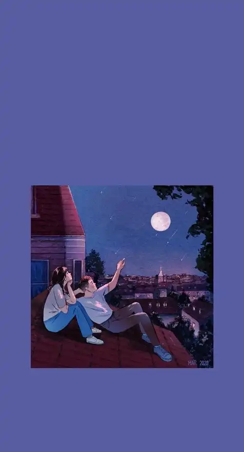 森系浪漫小情侣插画手机壁纸