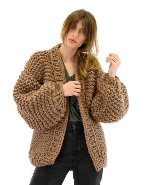 2020速卖通跨境欧美风纯手工编织宽松慵懒开衫毛衣女