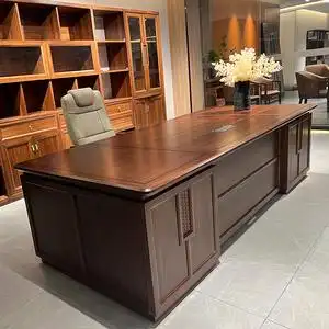 高档新中式实木老板桌椅组合总裁桌简约现代原木办公桌家具大班台