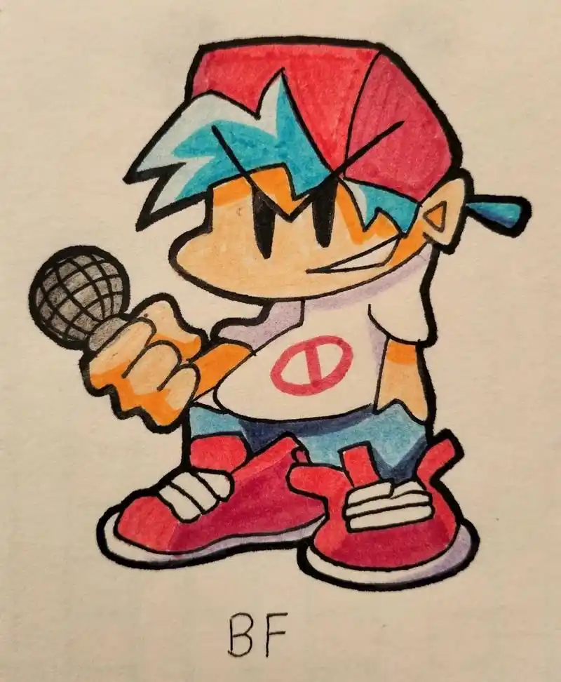 周五夜放克怎么画简笔画 周五夜放克游戏角色 茶杯头 bf sans 班迪