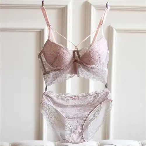 欧美文胸蕾丝刺绣薄款聚拢性感 宽侧翼收副乳内衣套装深v小胸春夏