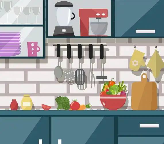 矢量卡通厨房柜台与电器家具图片素材