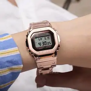 卡西欧正显金属小方块香槟金玫瑰金手表男gmw-b5000gd-4 awm-500