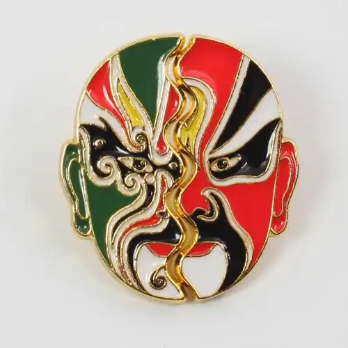 文创旅游纪念品礼品卡通半边情侣京剧脸谱变脸金属滴胶胸针徽章