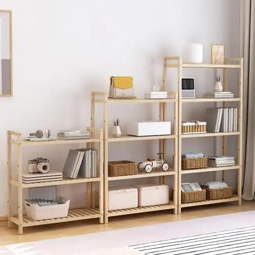 实木置物架子简易客厅书架卧室房间收纳储物架浴室木隔板落地层架