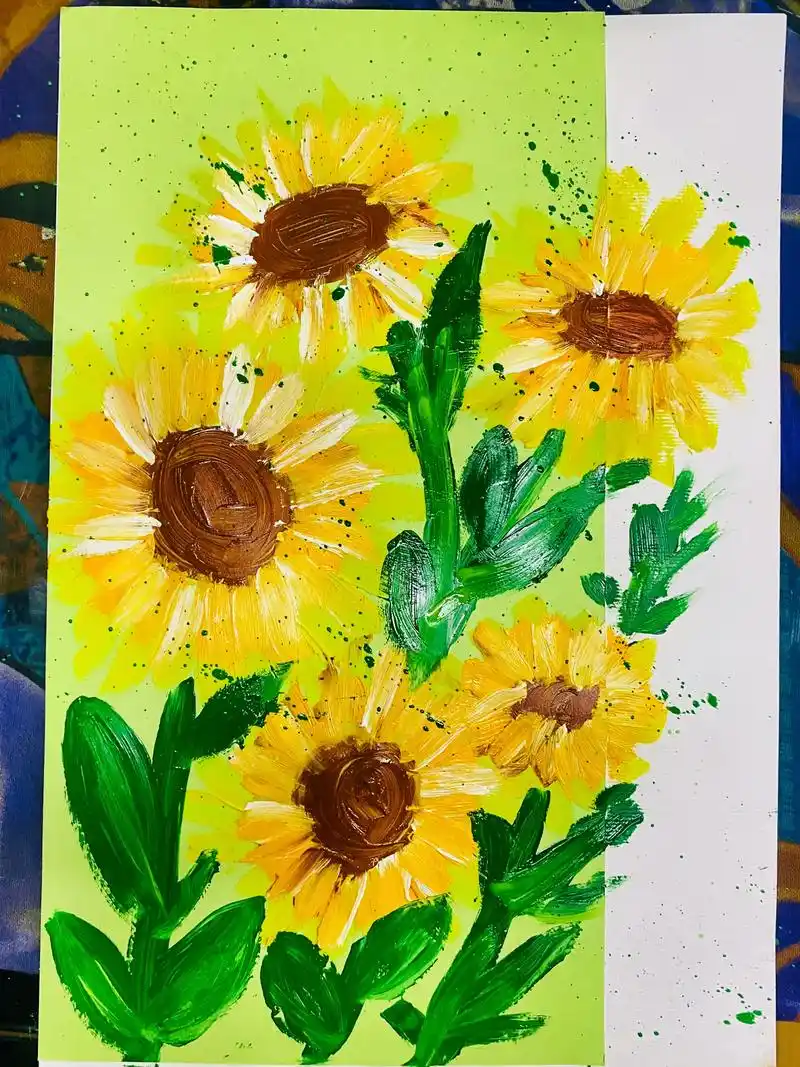 水粉向日葵适合45岁的小朋友练习哟