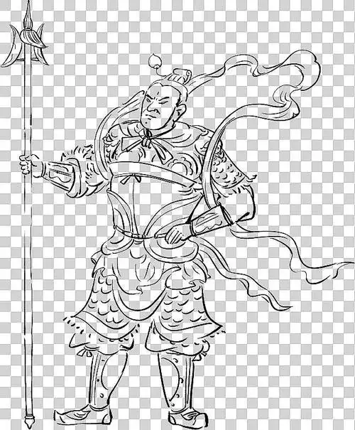 二郎神武将线稿元素图片下载