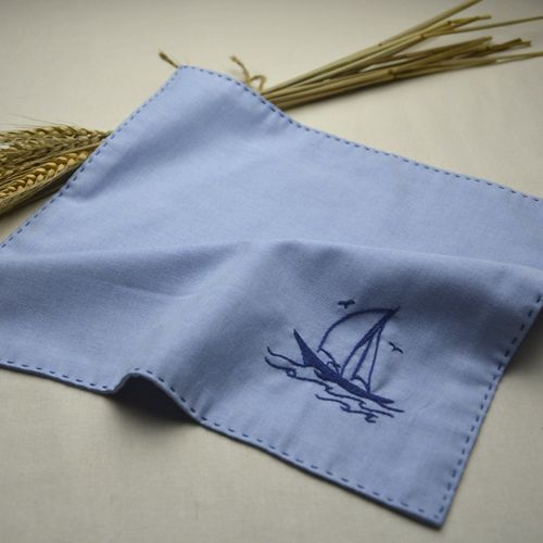 釉遇见-乘风破浪 纯手工刺绣帆船 男士纯棉双层柔软diy材料包励志