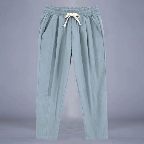 亚麻裤男夏薄款直筒棉麻九分裤垂感冰丝休闲长裤宽松阔腿运动裤子