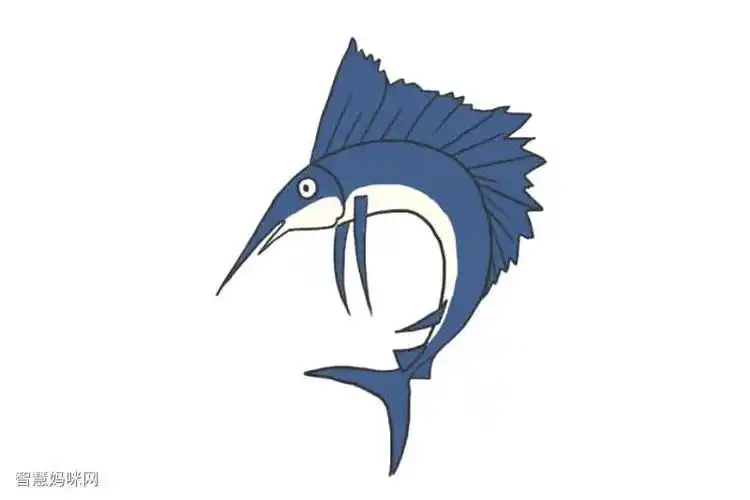 海洋生物剑鱼简笔画画法步骤