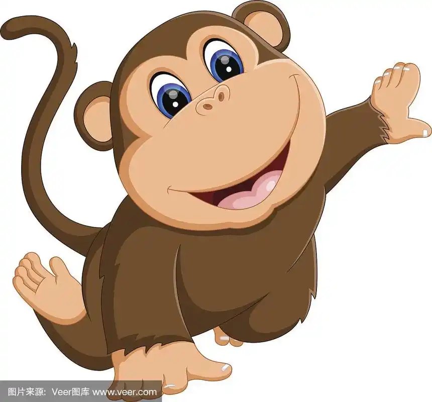 猴子,卡通,可爱的,褐色,注视镜头
