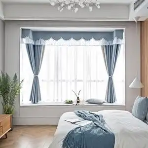 u型l飘窗窗帘窗幔短帘全遮光双面棉麻简约现代清新纯色免打孔布帘