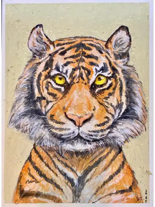 油画棒动物no15老虎