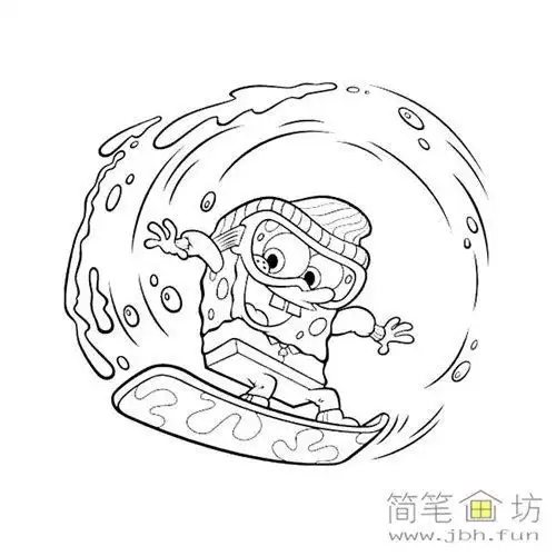 冲浪的海绵宝宝简笔画图片(1)