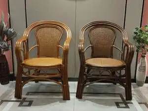 天然印尼植物家用办公电脑老板职员靠背藤椅单人编织椅子老人藤椅