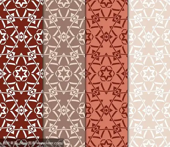 阿拉伯风格的4个几何图案.无缝单色线性背景.线的艺术.