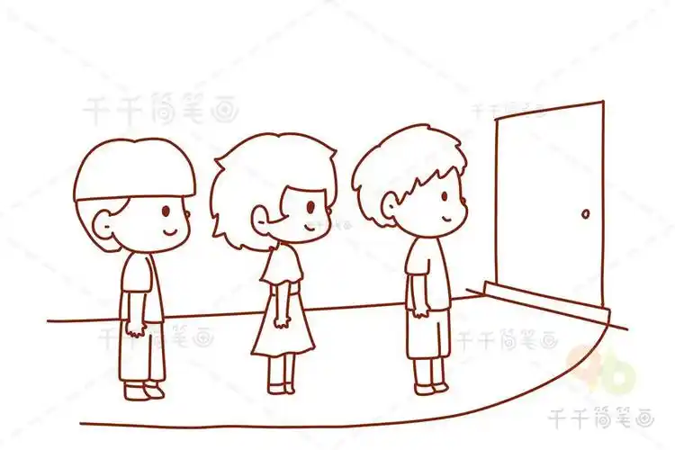 幼儿简笔画幼儿排队