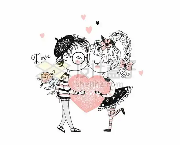 亲嘴接吻的卡通手绘情侣382670png矢量图片素材
