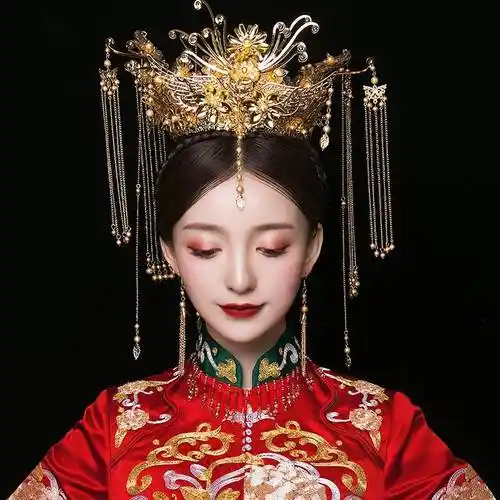 禾服头饰凤冠大气皇冠网红同款汉服一套秀禾服简单大方新娘凤冠结