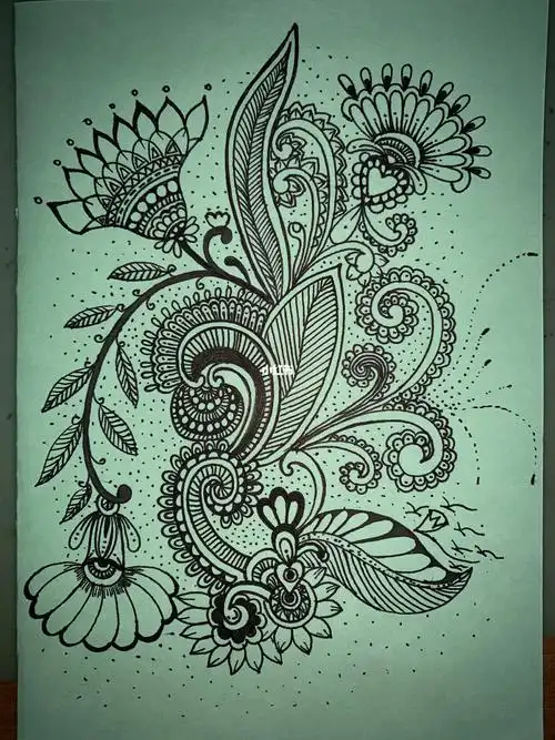 线描手绘禅绕画原创四十四向上而生