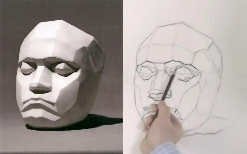 美术生学素描必画的石膏像贝多芬切面面像1起稿