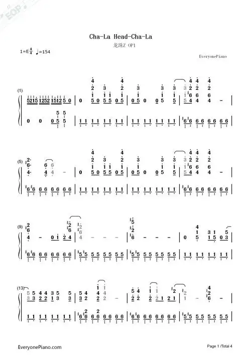 cha-la head-cha-la-龙珠z op1双手简谱预览1