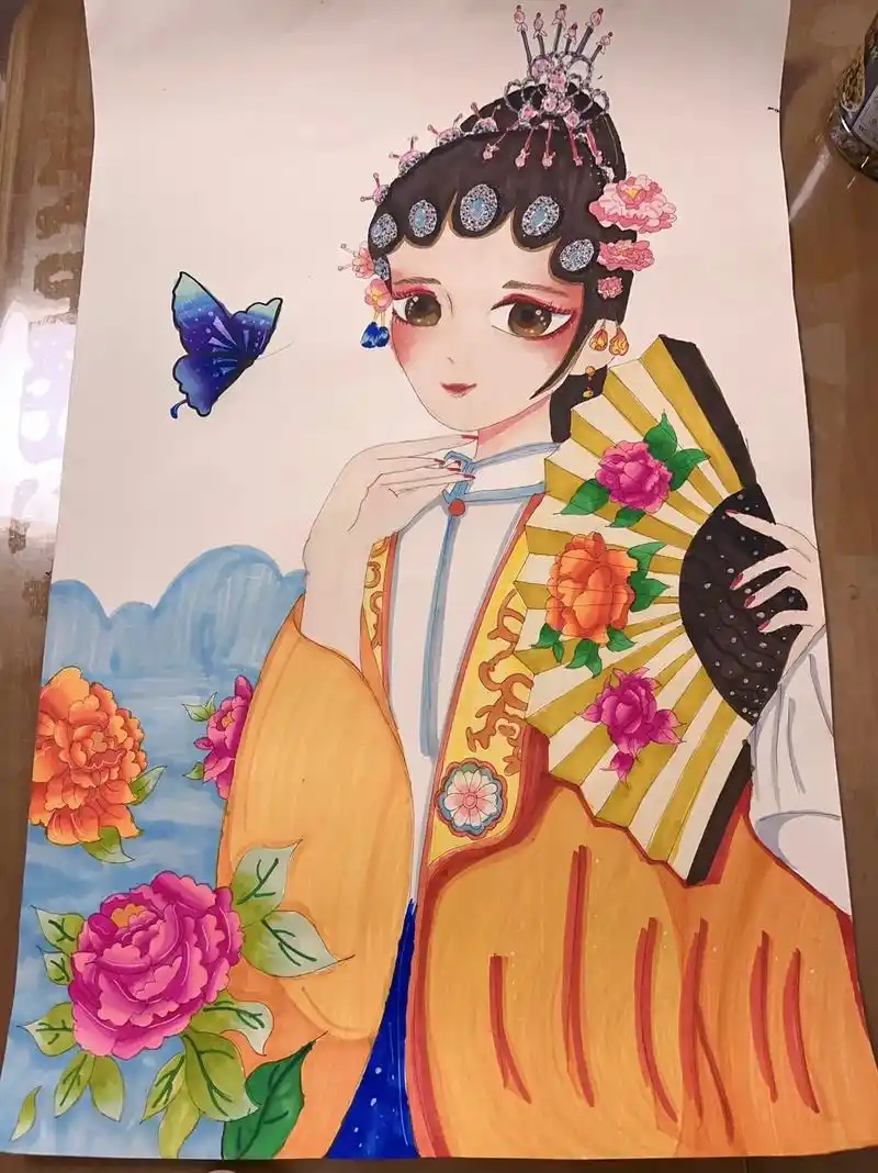 京剧国粹 画了两周的京剧人物作业终于好了#马克笔手绘 - 抖音