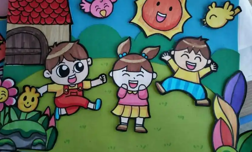 幼儿园玩耍简笔画彩色