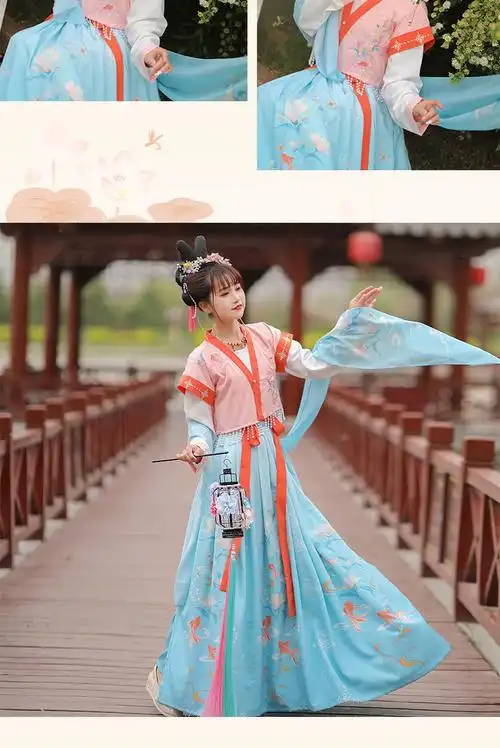 古装汉服女凝紫萱唐制短褙子半臂齐腰裙重工刺绣花恋雨日常花恋雨蓝色