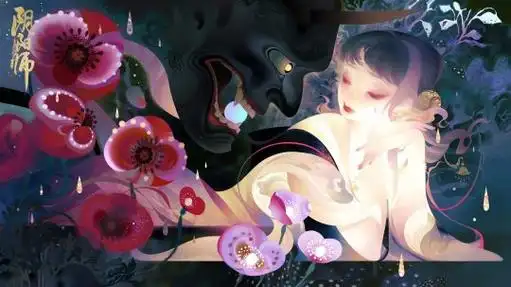 蛇魔脸藏能面与缚骨清姬同行,将假扮僧人的妖怪祓除后,漆黑的禅杖与