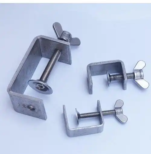 304不锈钢夹子固定卡扣老虎卡夹u型c型夹钢管方管固定器锁扣 蝶形开口