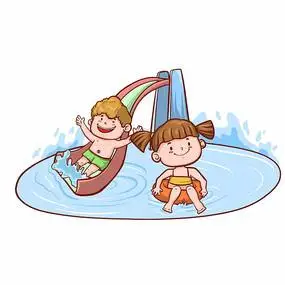 蓝色男孩女孩冲浪水上乐园游玩-插画