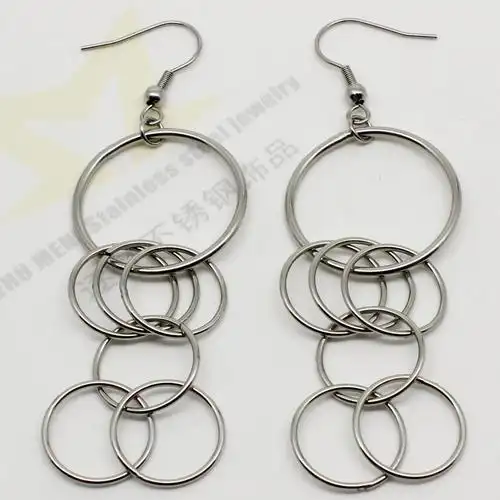 批发2017新款不锈钢七连环线圈流苏耳环网络热卖鱼钩耳钉厂价直销