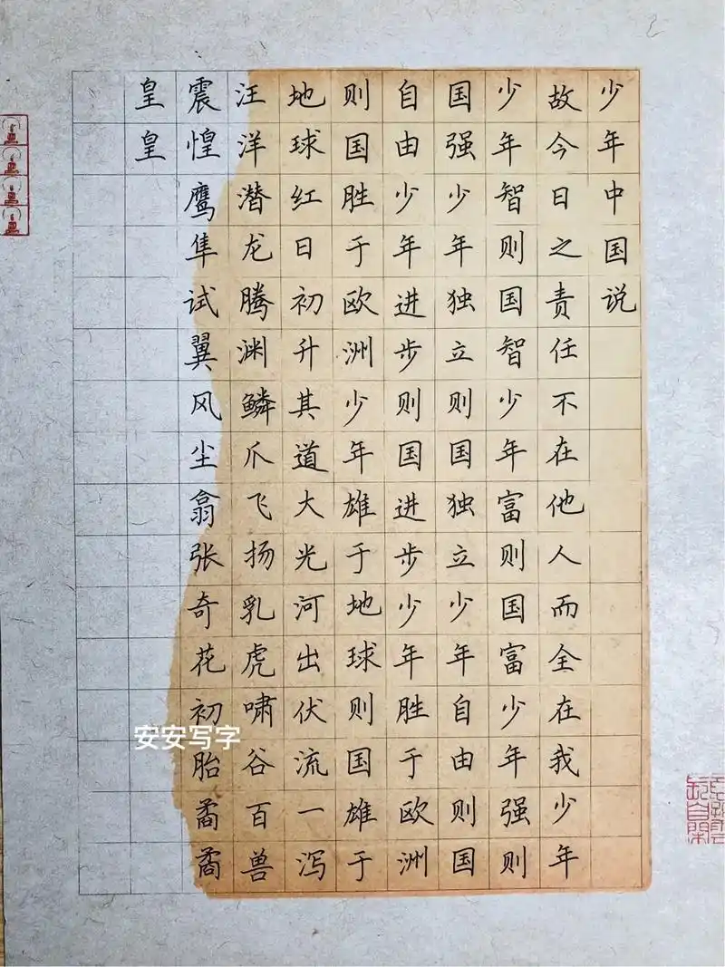 手写丨硬笔书法作品《少年中国说》节选.#创作灵感 #安安写字 - 抖音