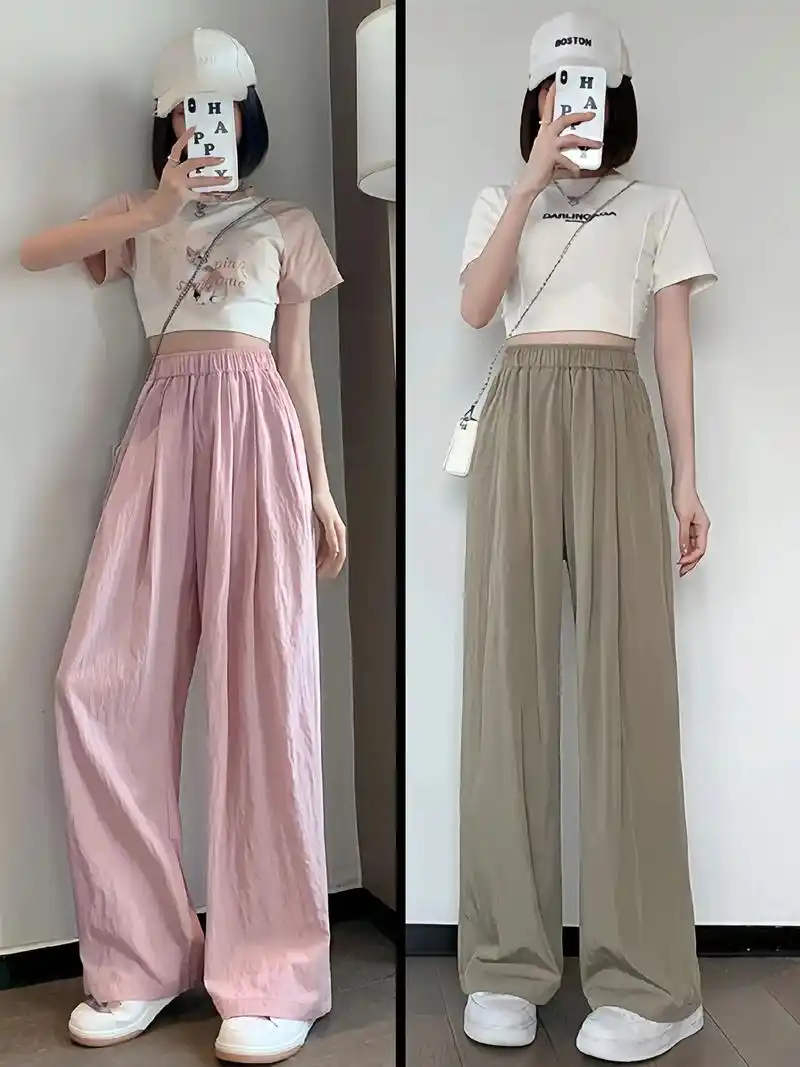 慵懒穿搭|冰丝阔腿裤高腰垂坠感慵懒风