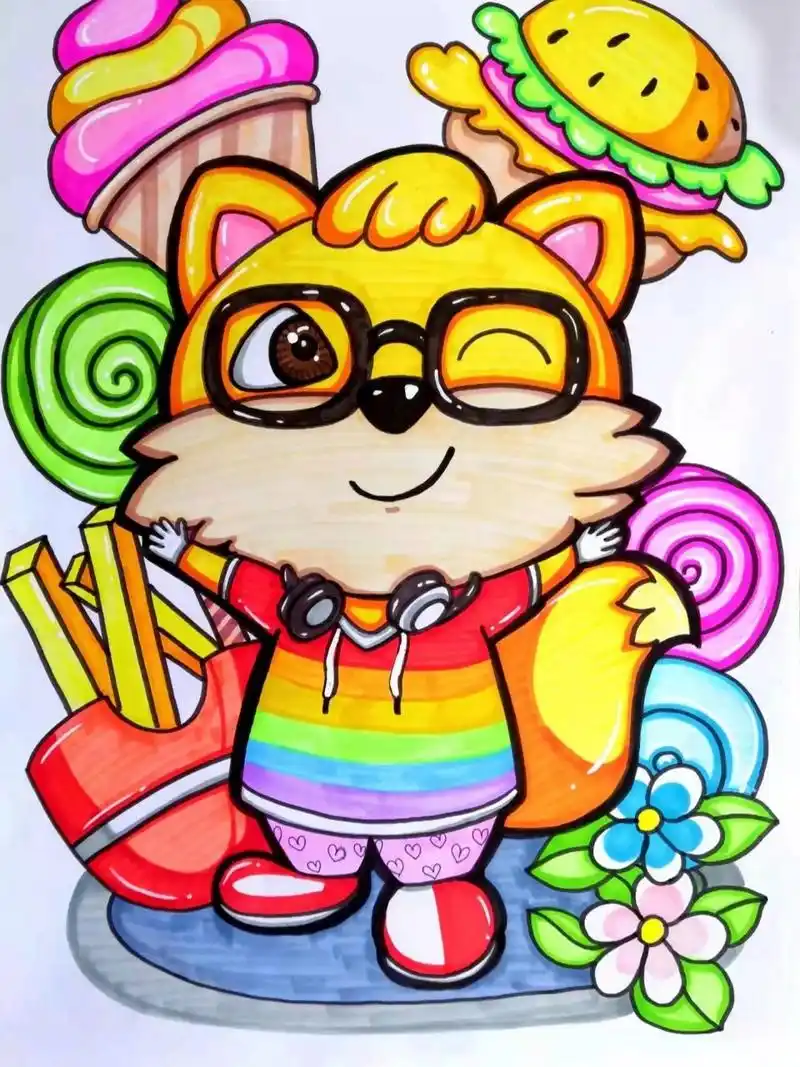 快乐的小松鼠 马克笔 儿童画 漫画小动物