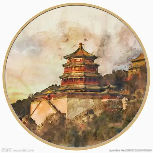 颐和园佛香阁水彩画图片