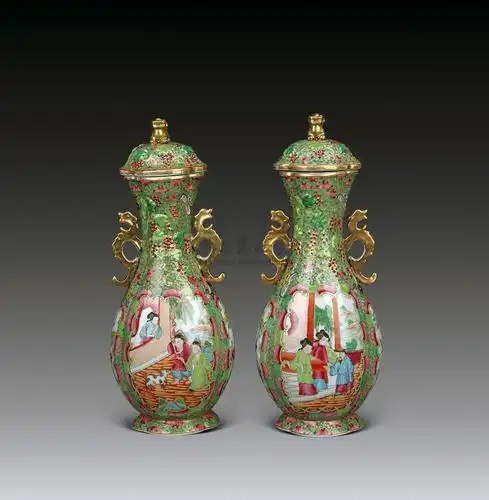 【清代 广彩人物瓶 (一对)】拍卖品_图片_价格_鉴赏_清代其它彩釉瓷器