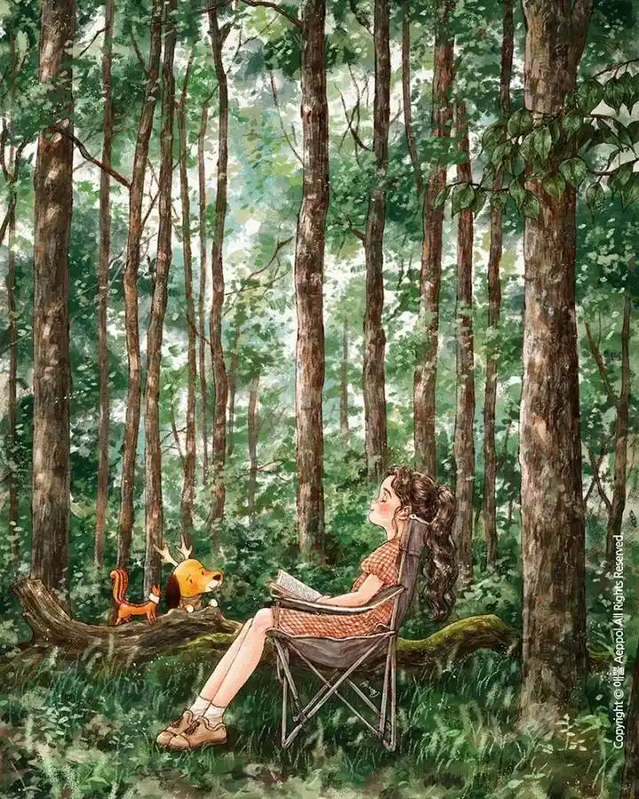 aeppol|森系女孩水彩插画